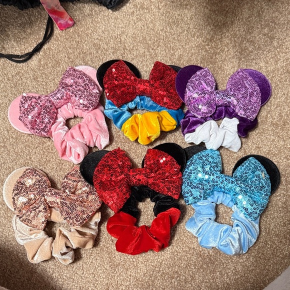 Accessories - Colorful Disney Sequin Bow Hair Scrunchies Set